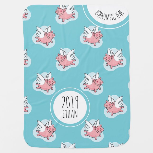 Flying Pigs New Baby born in 20XX Baby Bl Baby Blanket (Front)