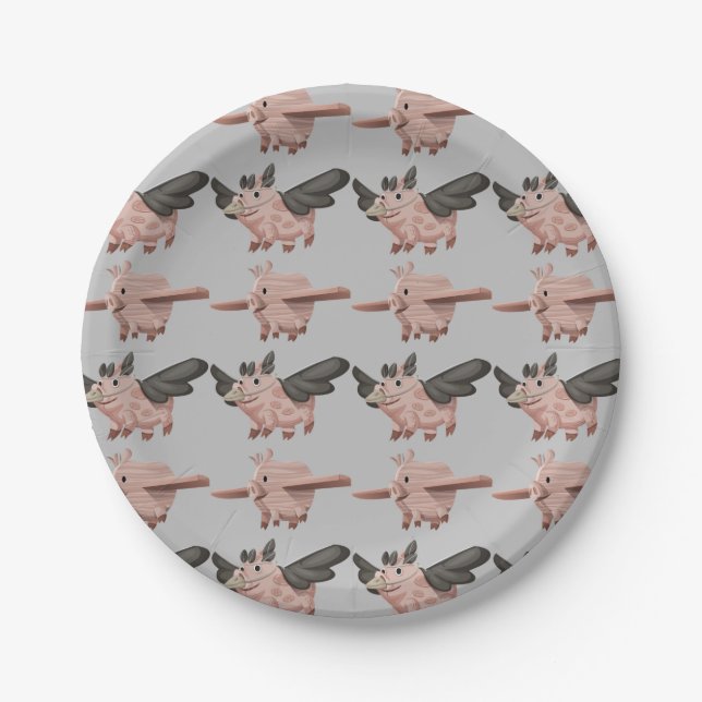 Flying Pigs Pattern Paper Plates (Front)