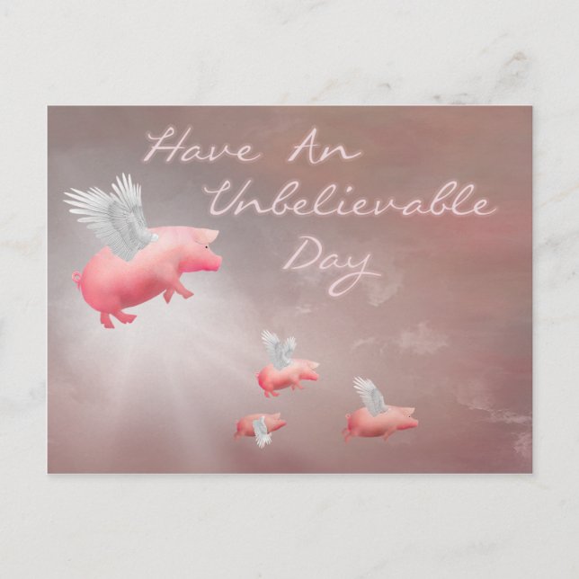 Flying Pigs Unbelievable Day Postcard (Front)