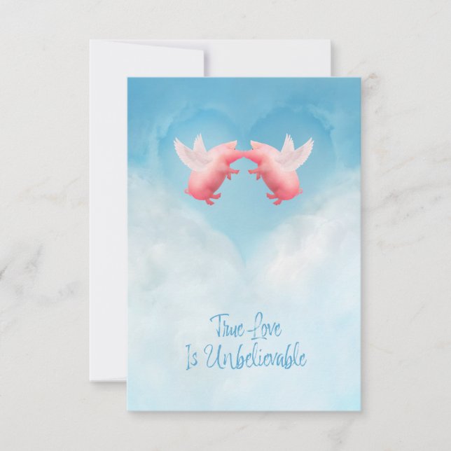Flying Pigs Unbelievable Love Flat Note Card (Front)