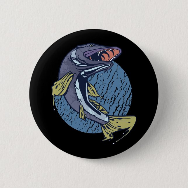Flying Pike, Catch Big River Predatory Fish Button (Front)