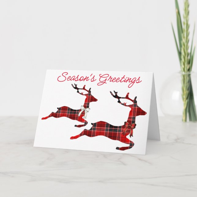 Flying Plaid Reindeer Holiday Card (Front)