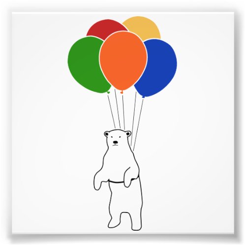 Flying Polar Bear with Birthday Balloons Photo Print