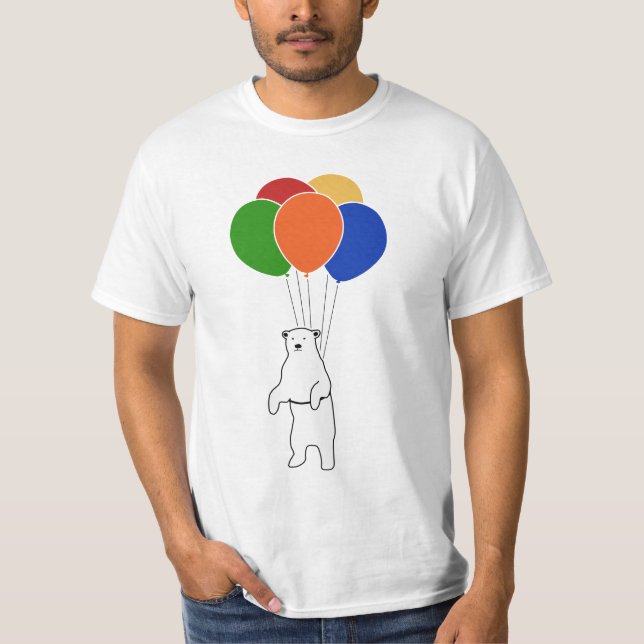 Flying Polar Bear with Birthday Balloons T-Shirt (Front)