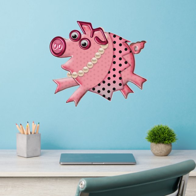 Flying Posh Piggy or Pearls on Swine Wall Decal (Home Office 2)