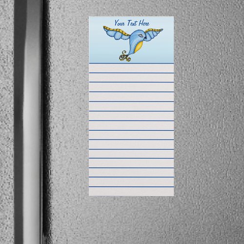 Flying Pretty bluebird Yellow Scroll Tail on Blue Magnetic Notepad