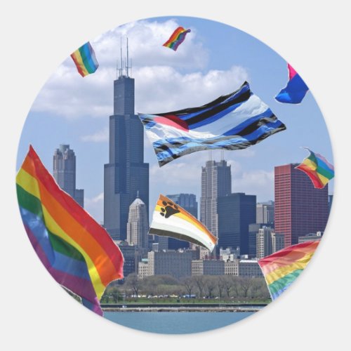 Flying Pride Over Chicago Classic Round Sticker