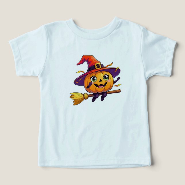 Flying Pumpkin Witch – Cute Halloween Kids Design Toddler T-shirt (Design Front)