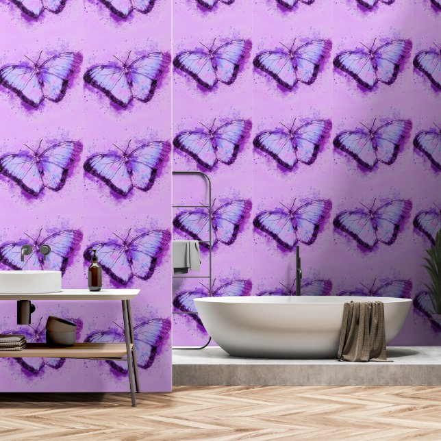 Flying Purple Butterflies Wallpaper (Bathroom)