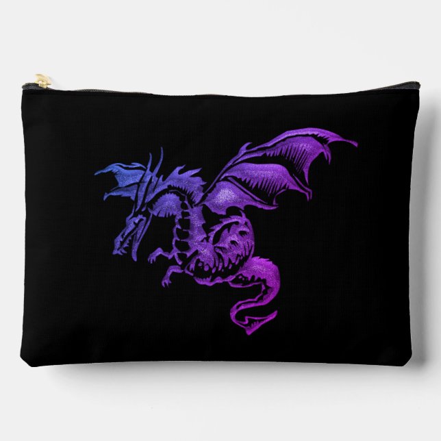 Flying Purple Dragon Against Black Accessory Pouch (Front)