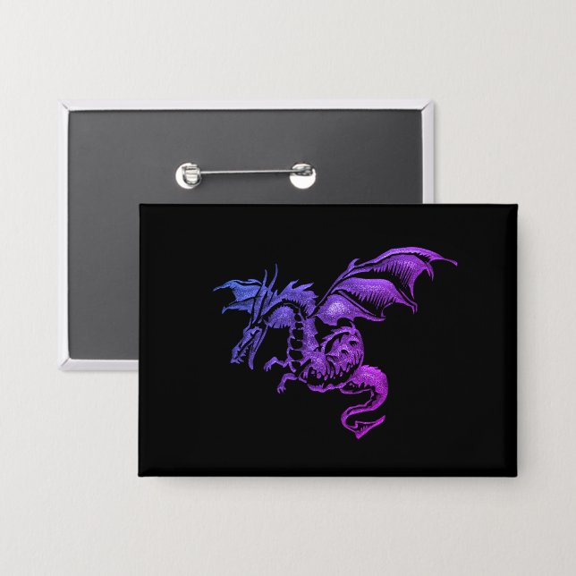 Flying Purple Dragon Against Black Button (Front/Back)