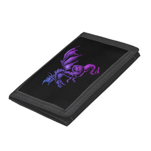 Flying Purple Dragon Against Black Tri-fold Wallet