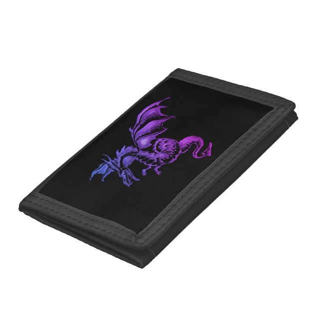 Flying Purple Dragon Against Black Trifold Wallet (Bottom)
