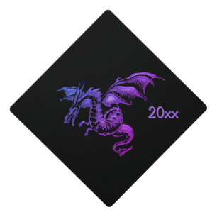 Flying Purple Dragon Against Black Year Graduation Cap Topper