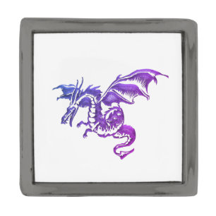 Flying Purple Dragon Against White Gunmetal Finish Lapel Pin