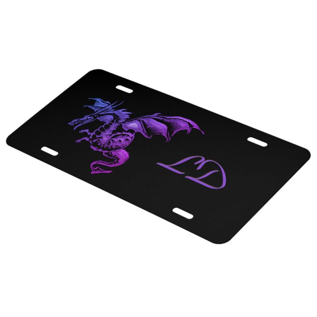 Flying Purple Dragon Monogram Black License Plate (Side)