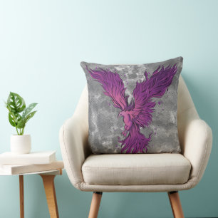Flying Purple Phoenix Bird Graphic Throw Pillow
