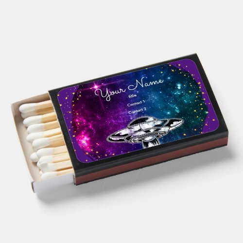 Flying  purple saucer  in the artistic galaxy  matchboxes