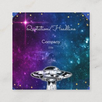 Flying  purple saucer  in the artistic galaxy square business card