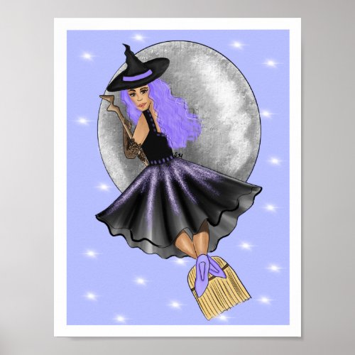 Flying Purple Witch Art Print