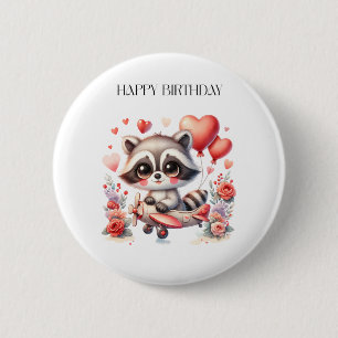 Flying Raccoon Birthday Button