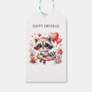 Flying Raccoon Birthday Gift Tags