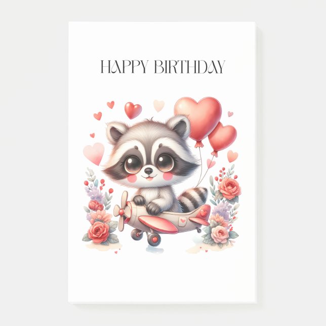 Flying Raccoon Birthday Post-it Notes (Front)