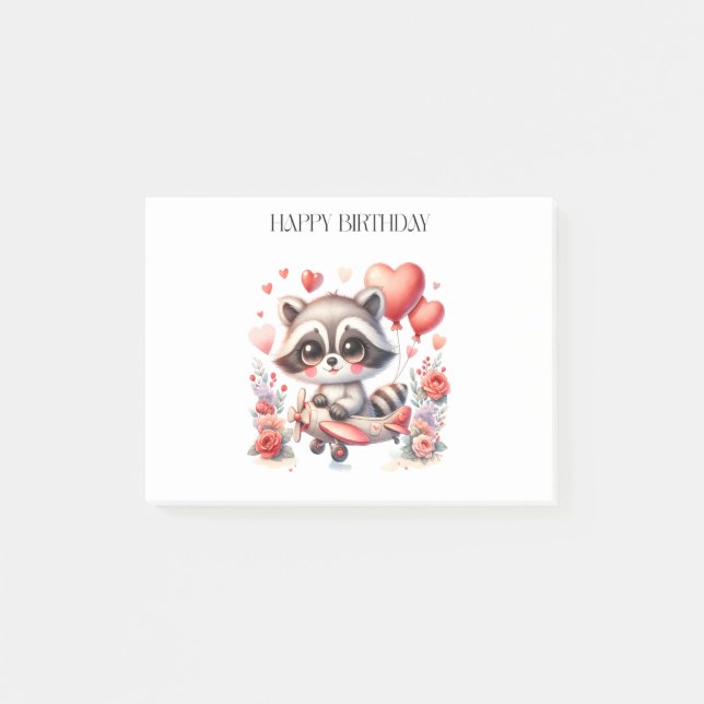 Flying Raccoon Birthday Post-it Notes (Front)
