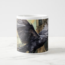 Flying Raven and Medieval Gothic Cathedral