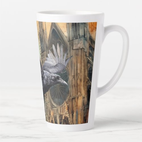 Flying Raven and Medieval Gothic Cathedral Latte Mug