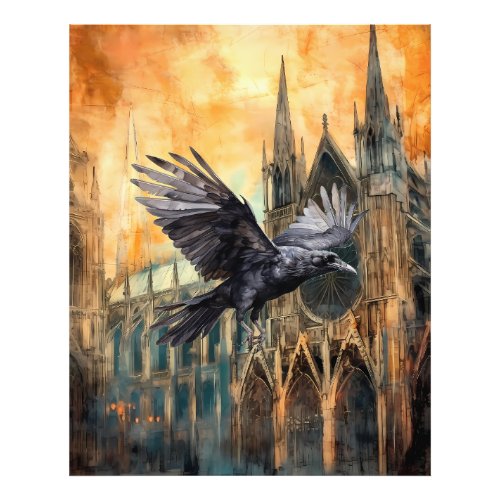 Flying Raven and Medieval Gothic Cathedral Photo Print