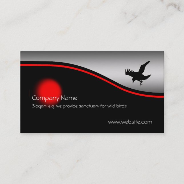 Flying Raven Bird, red spot, metallic-effect Business Card (Front)