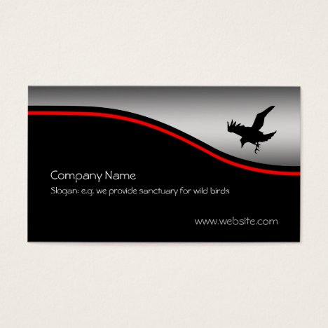 Flying Raven Bird, red swoosh, metallic-effect Business Card
