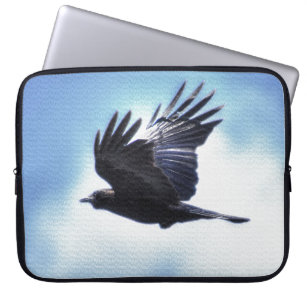 Flying Raven in Blue Sky HDR Photo Design 2 Laptop Sleeve