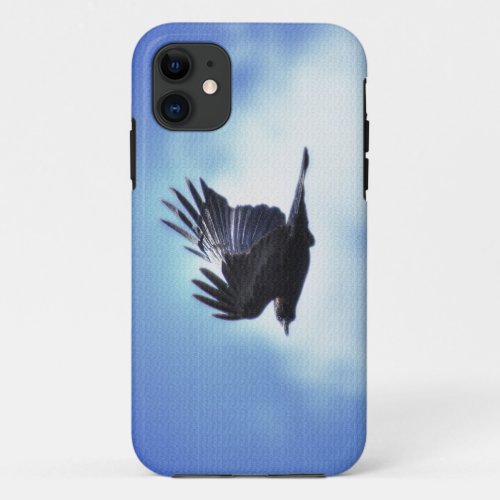 Flying Raven in Blue Sky HDR Photo Design iPhone 11 Case