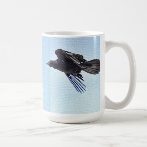 Flying Raven in Blue Sky HDR Photo Design Coffee Mug