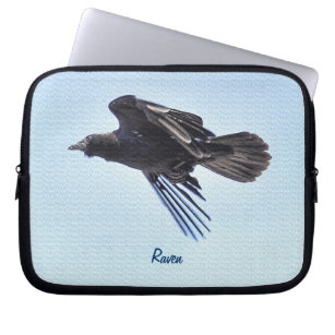 Flying Raven in Blue Sky HDR Photo Design Laptop Sleeve