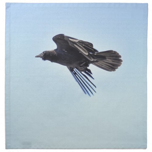 Flying Raven in Blue Sky HDR Photo Design Napkin