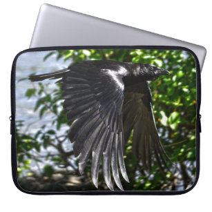 Flying Raven in Sunlight Wildlife Photo Laptop Sleeve
