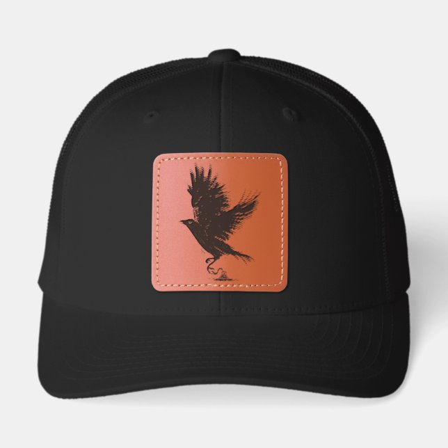Flying Raven Poison Leather Patch Trucker Hat (Front)