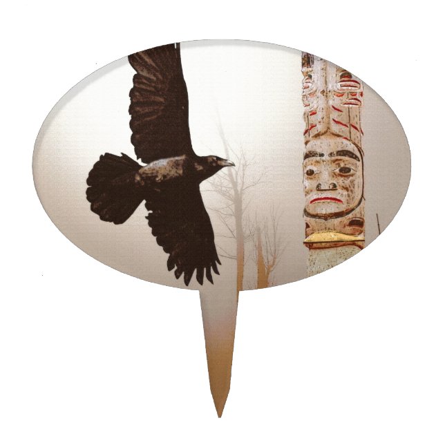 Flying Raven & Totem-Pole Fantasy Art Cake Topper (Front)