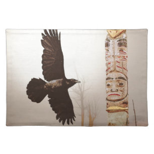 Flying Raven & Totem-Pole Fantasy Art Cloth Placemat