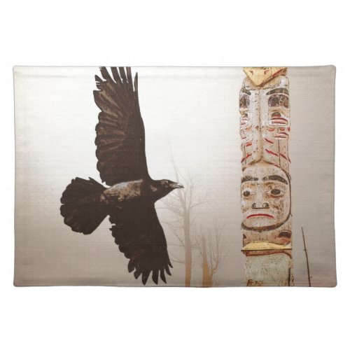 Flying Raven  Totem_Pole Fantasy Art Cloth Placemat
