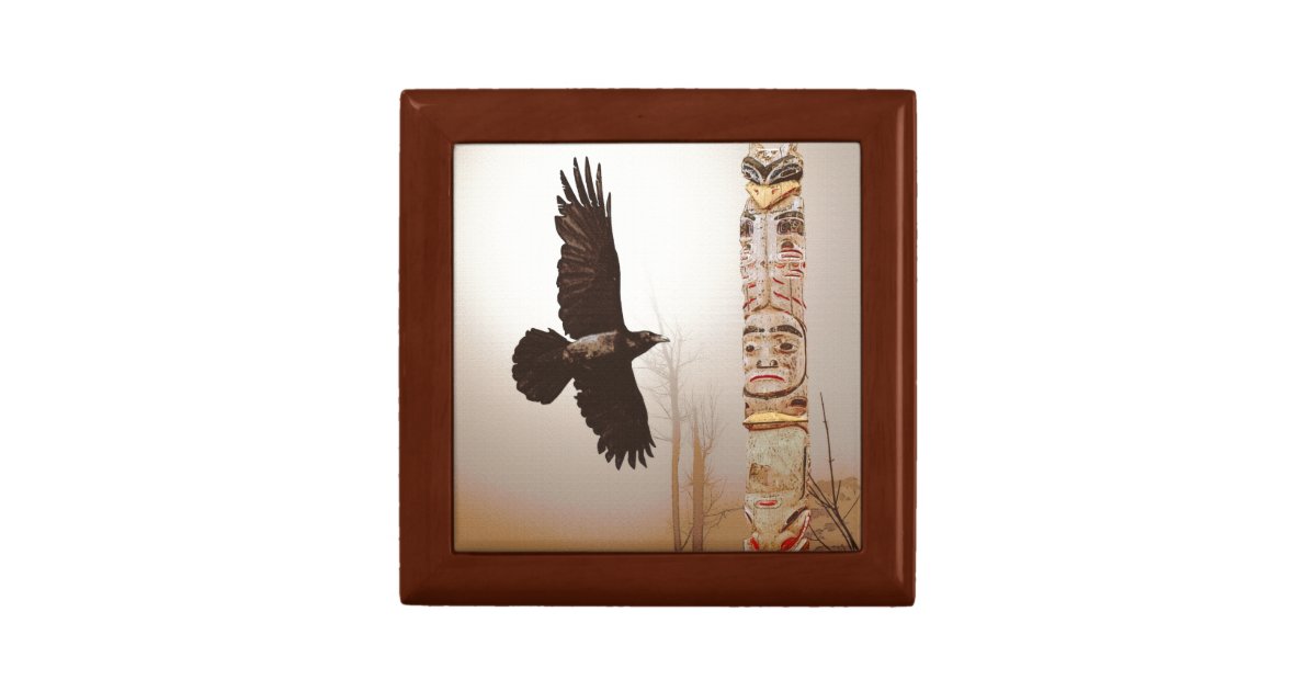 Flying Raven & Totem-Pole Fantasy Art Gift Box | Zazzle