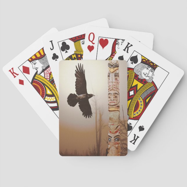 Flying Raven & Totem-Pole Fantasy Art Poker Cards (Back)