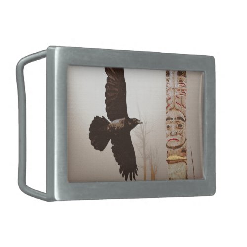 Flying Raven  Totem_Pole Fantasy Art Rectangular Belt Buckle