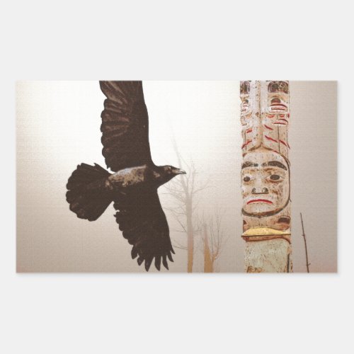 Flying Raven  Totem_Pole Fantasy Art Rectangular Sticker