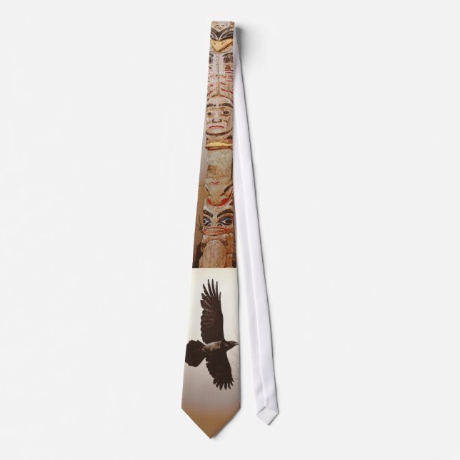 Flying Raven & Totem Pole Spiritual Haida Artform Neck Tie (Front)