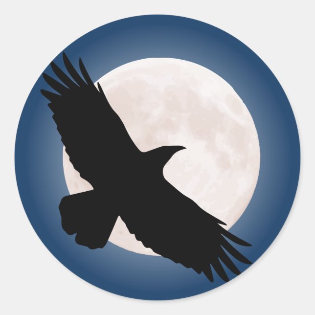Flying raven with the moon behind it classic round sticker (Front)