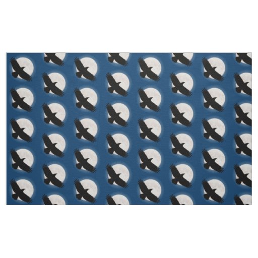 Flying raven with the moon behind it fabric